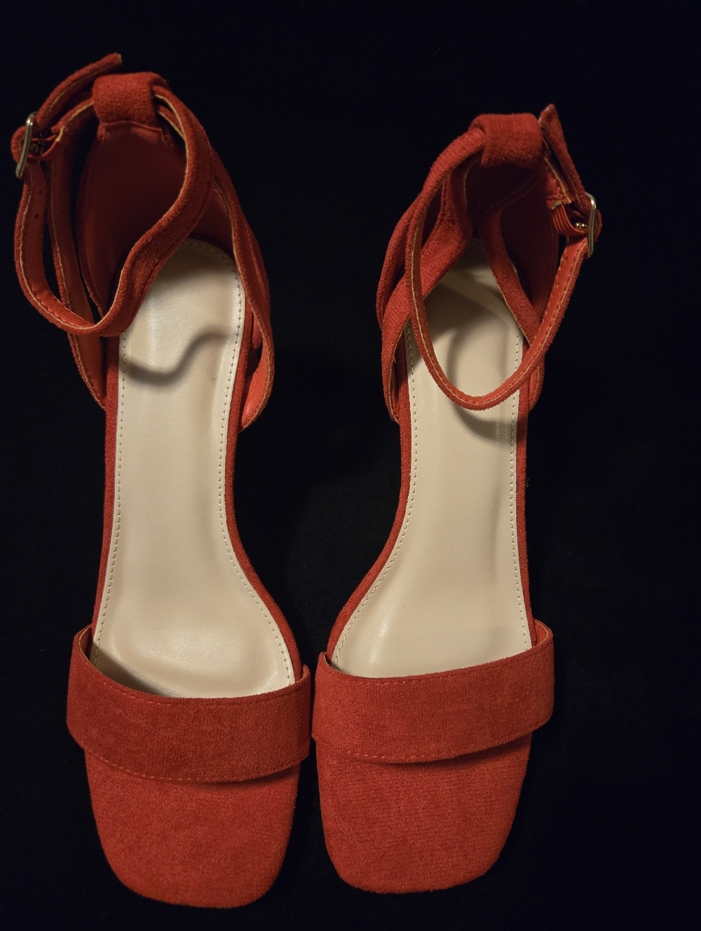 Red Ankle-Strap Block Heel Sandals